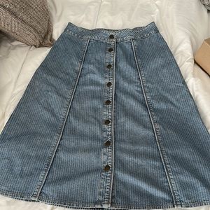 MIDI striped button down denim skirt